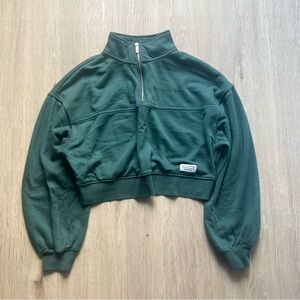 H&M Divided Green Fleece Crop Top Quarter Zip Women’s S  Zip Sweatshirt Jumper